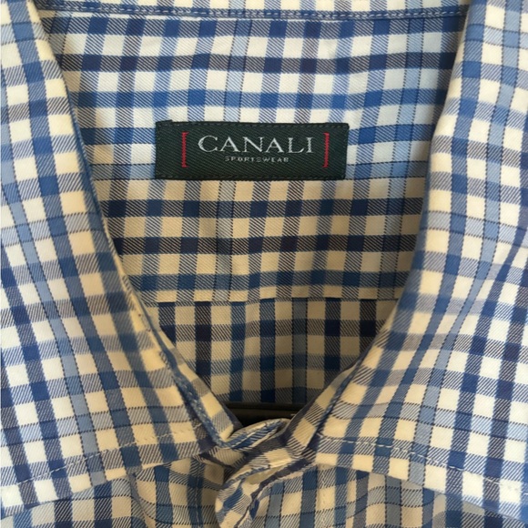 Canali Blue and White Plaid Men's Shirt - Picture 3 of 3